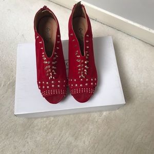 Stunning Red Suede High Heels Shoes